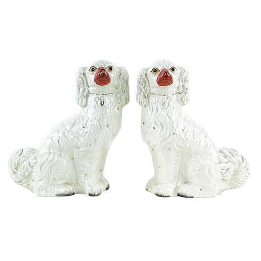figurki i rzeźby Ceramiczne pieski kominkowe - Spaniele, styl Staffordshire, Anglia