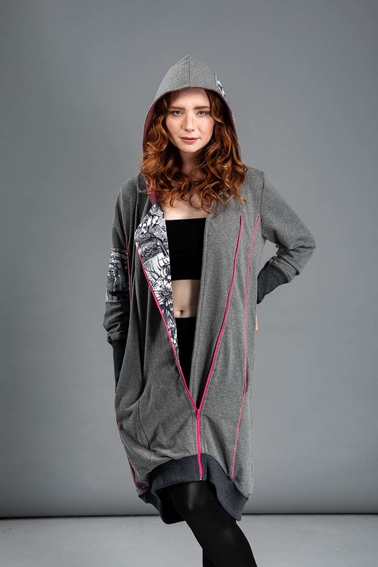bluza z kapturem damska Bluza rozpinana z kapturem nadruk LAS