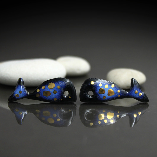kolczyki ceramiczne Wieloryby/stal chirugiczna/