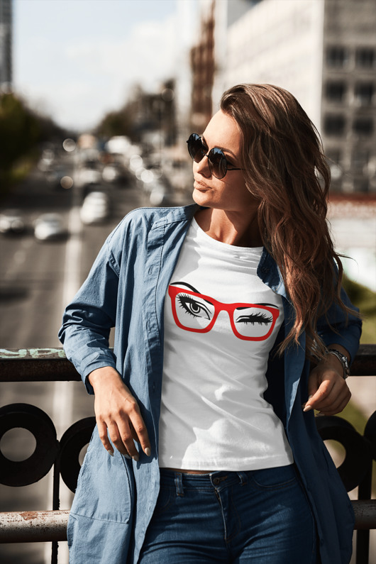 t-shirt damskie czerwone okulary koszulka