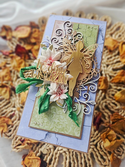 kartki scrapbooking Kartka urodzinowa ze złotą wróżką