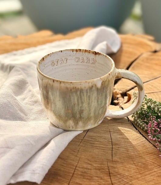 kubki Kubek z napisem "Stay warm" 280ml, beż