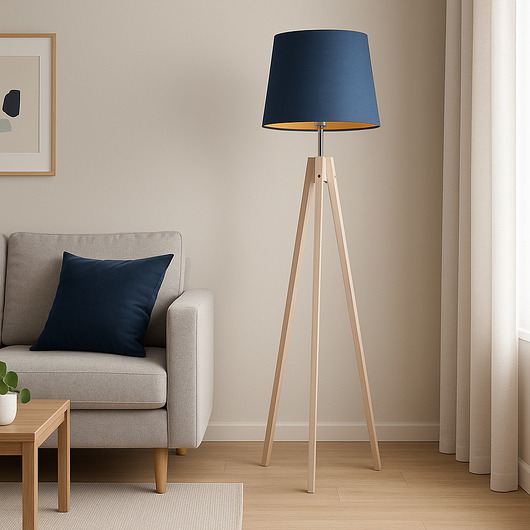 lampy podłogowe Drewniana lampa podłogowa do sypialni na trójnogu ARUBA VELUR