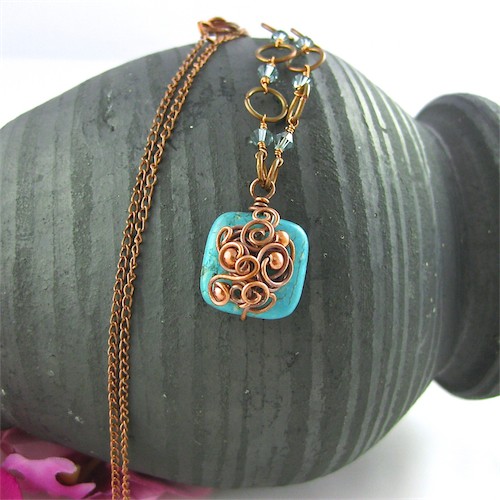 Blue Mountain - howlit turkusowy i wire-wrapping Almien art Studio