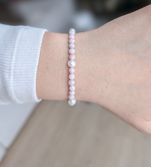 bransoletki z kamieni naturalnych Opał i perły - dziewczęca bransoletka na gumce