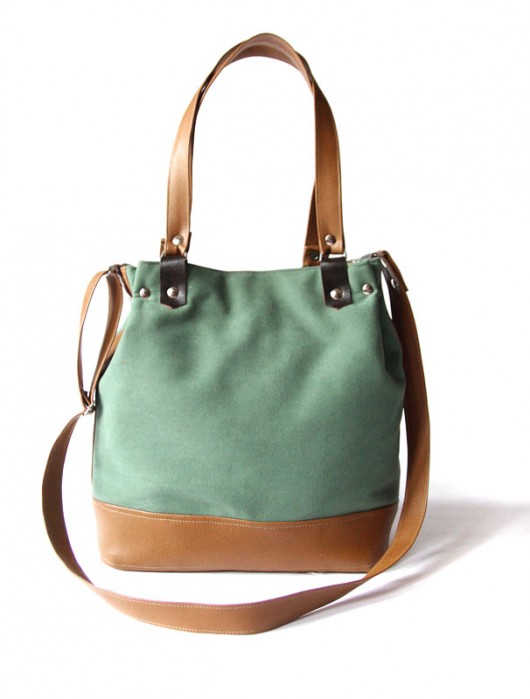 torebka midi h30- green&camel&flowers -   elfagado