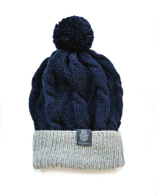 Zigzag Pompom Beanie Roboty Ręczne