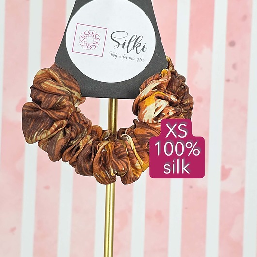 gumki do włosów XS mini mała gumka dla dzieci do włosów jedwab naturalny scrunchie brązowe