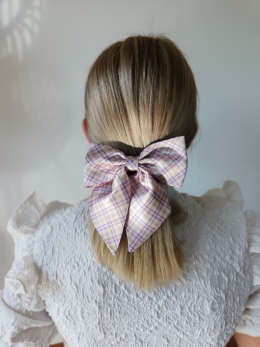 spinki i klamry do włosów Kokarda spinka klamra jedwabna lavender check 100% jedwabna 22 momme