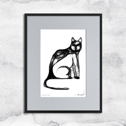 grafiki i ilustracje Autorska grafika z ramą - nr 110 - kot