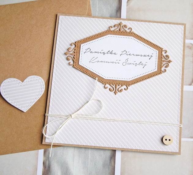 kartki na komunię Kartka komunijna : beż : paseczki