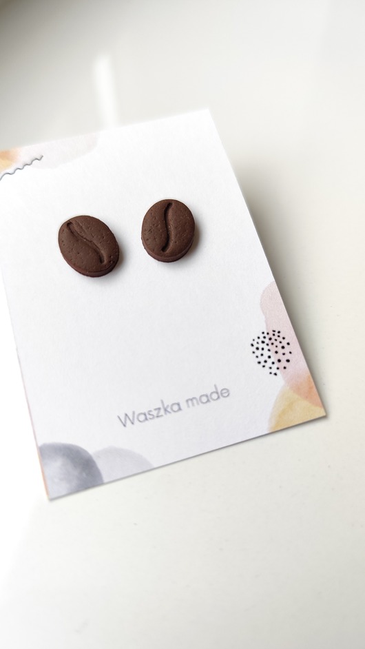 kolczyki z masy plastycznej Kolczyki kawa ziarenka kawy