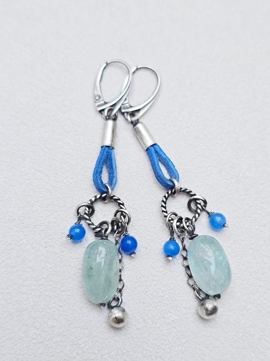kolczyki srebrne Rzemieńce Mint & Blue Srebro