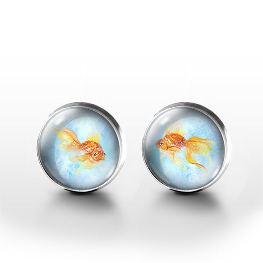 kolczyki szklane Kolczyki sztyfty - Złota rybka - grafika