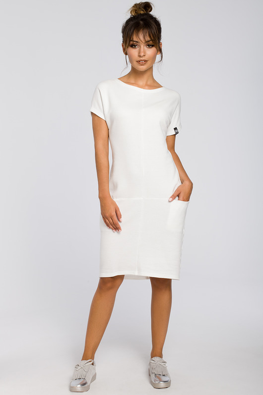 sukienki midi damskie Sukienka midi z kieszeniami - ecru (B-050)