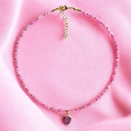 chokery UNIKAT naszyjnik z serduszkiem : jadeit, kwarc druzy