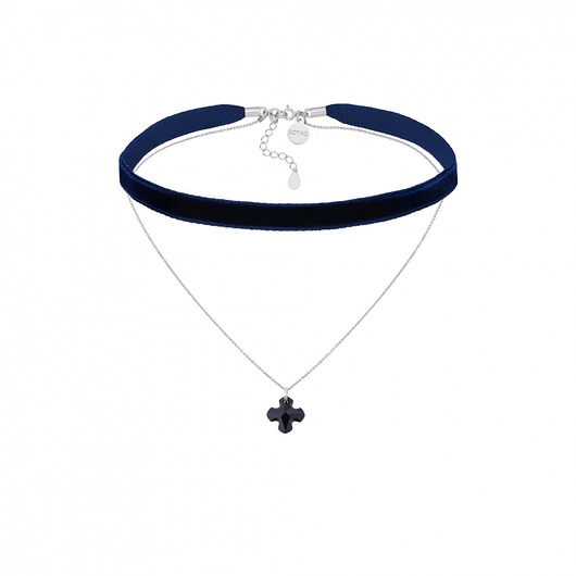 Granatowy aksamitny choker z krzyżem SOTHO
