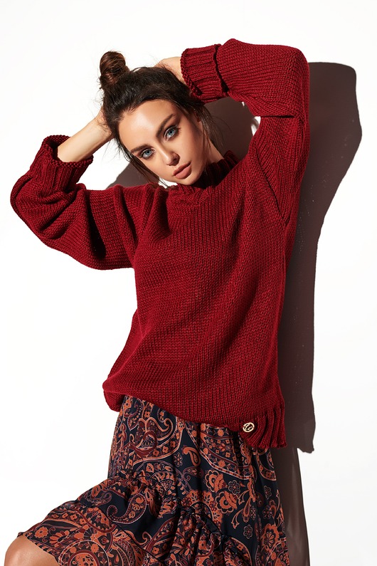  Oversizowy sweter z półgolfem LS265 - bordo LEMONIADE