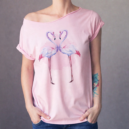 t-shirt damskie Flamingi Jasnoróżowy Oversize