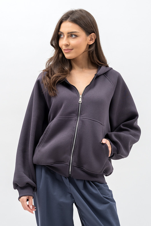 bluza z kapturem damska Bluza z kapturem na zamek ,,IKBAL" grafit