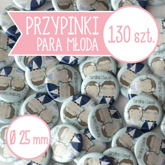 130 szt. przypinki ślubne Młoda Para 25 mm inkipinki
