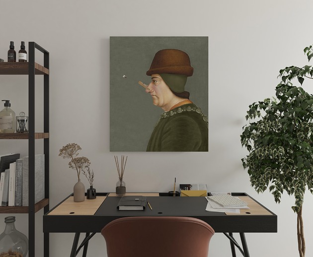 grafiki i ilustracje GRAFIKA NA PŁÓTNIE - Mężczyzna z Żabką OLIWKOWY