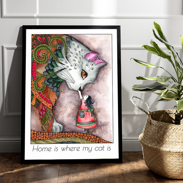 grafiki i ilustracje Home is where my cat is