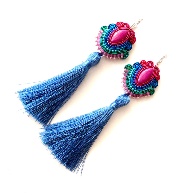 kolczyki soutache Sutaszowe kolczyki ADANA blue z chwostami