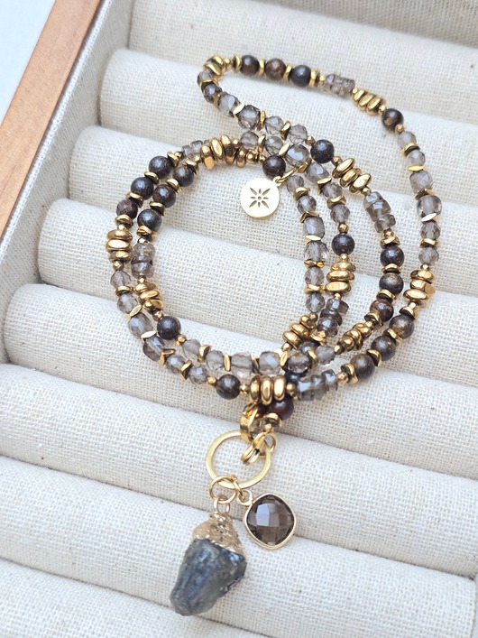 naszyjniki - inne Naszyjnik Brownie  z Kwarcem Dymnym i Bronzytem