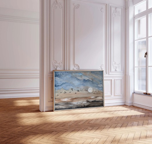 obrazy Oryginalna akwarela. Lot nad wodą 50x70cm