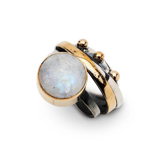 pierścionki srebrne Pierścionek srebrny - artystyczny z kamieniem księżycowym i złotem