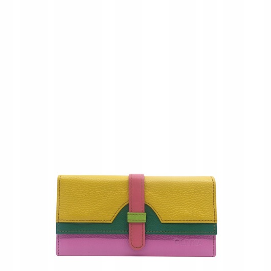 portfele damskie Portfel damski skórzany ze skrawków kolorowy przegródki na karty OLIVKA