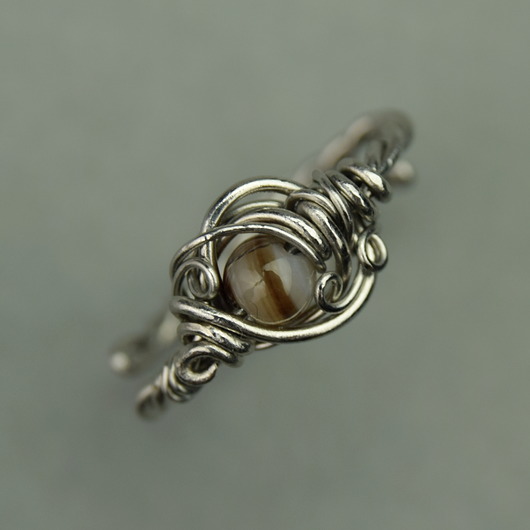 pierścionki - różne Pierścionek regulowany agat wire wrapping
