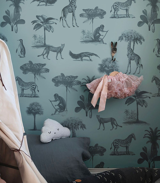 naklejki ścienne do pokoju dziecka Tapeta Vintage Animals Dark Mint