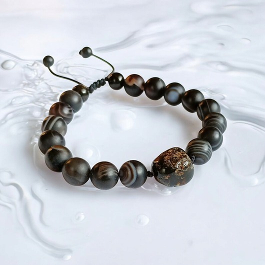 biżuteria męska BURSZTYN, agat UNIKAT unikatowa bransoletka XL -XXL