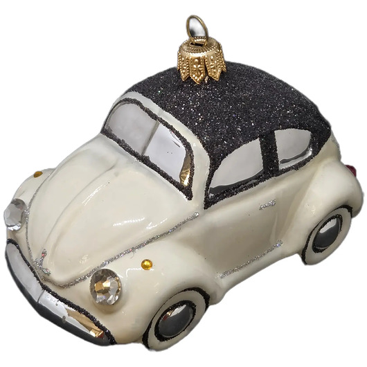 bombki Ręcznie malowana bombka szklana beżowy garbus z czarnym dachem