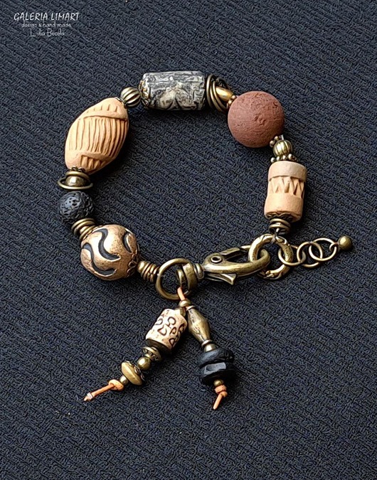 bransoletki ceramiczne Bransoletka w kolorach ziemi w stylu boho z ręcznie wypalanej ceramiki handmade