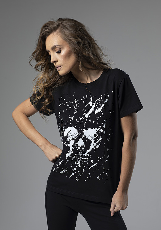 t-shirt damskie T-shirt damski czaszka czarny