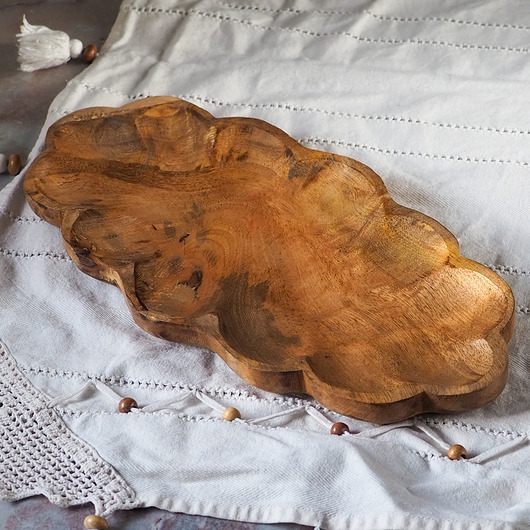 dodatki - różne Drewniany talerz dekoracyjny z rzeźbieniami- na świece i ozdoby, 38cm