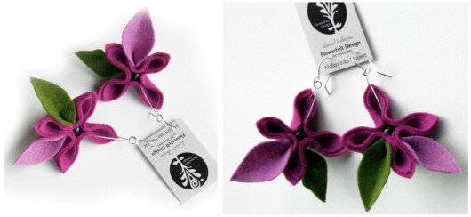 Trzy różowe- Biżuteria Autorska FlowerFelt Design