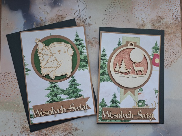 kartki scrapbooking Zestaw dwóch kartek bożonarodzeniowych
