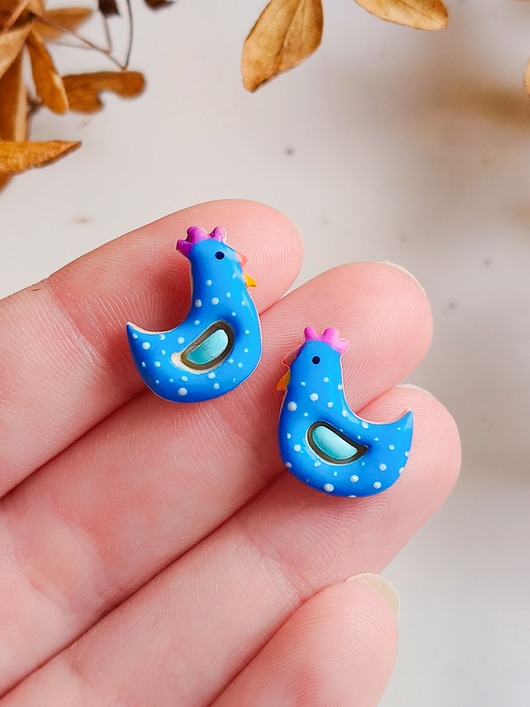 kolczyki z masy plastycznej Kolczyki kurki z kurami biżuteria w stylu boho dla miłośników zwierząt