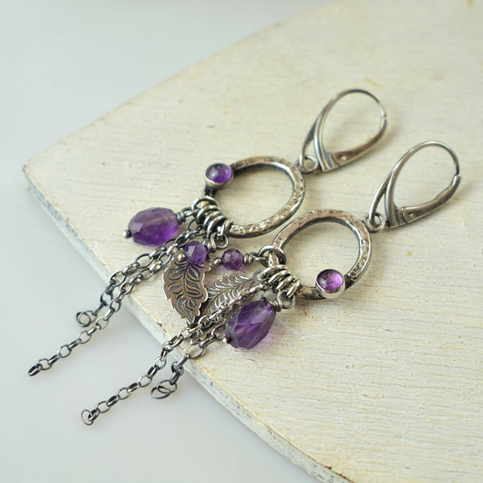 kolczyki wire wrapping Imperfect - srebrne kolczyki z ametystem