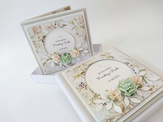 kartki scrapbooking Kartka ślubna w pudełku pastelowa