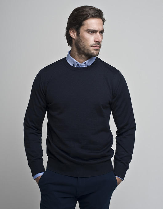 Sweter cabras o-neck granatowy BORGIO