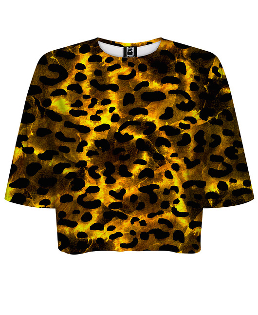 t-shirt damskie DR.CROW T-shirt Krótki CROP Gold Leopard