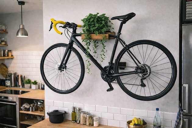 akcesoria do roweru Drewniany wieszak na rower z funkcją półki na kwiaty