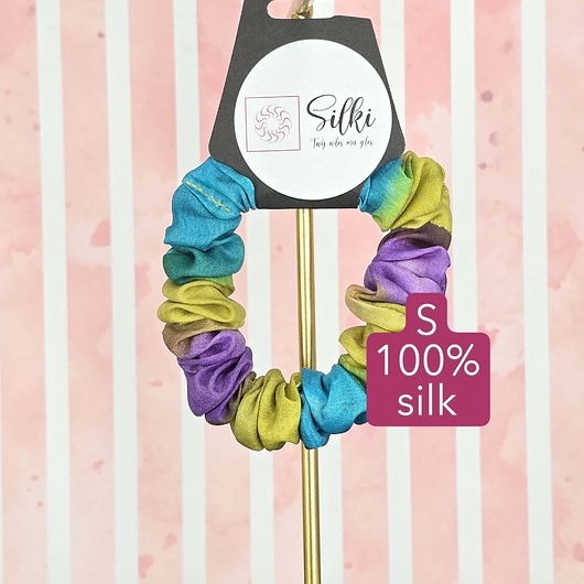 gumki do włosów S wąska gumka jedwabna do włosów jedwab naturalny scrunchie tęczowa