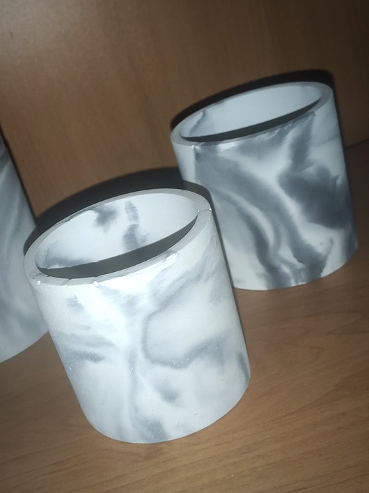 doniczki ZESTAW 2x osłonka betonowa na sukulenty szaro biały marmurek 8 cm