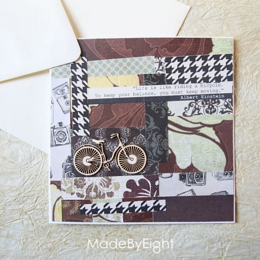 Patchworkowa kartka z rowerem eight